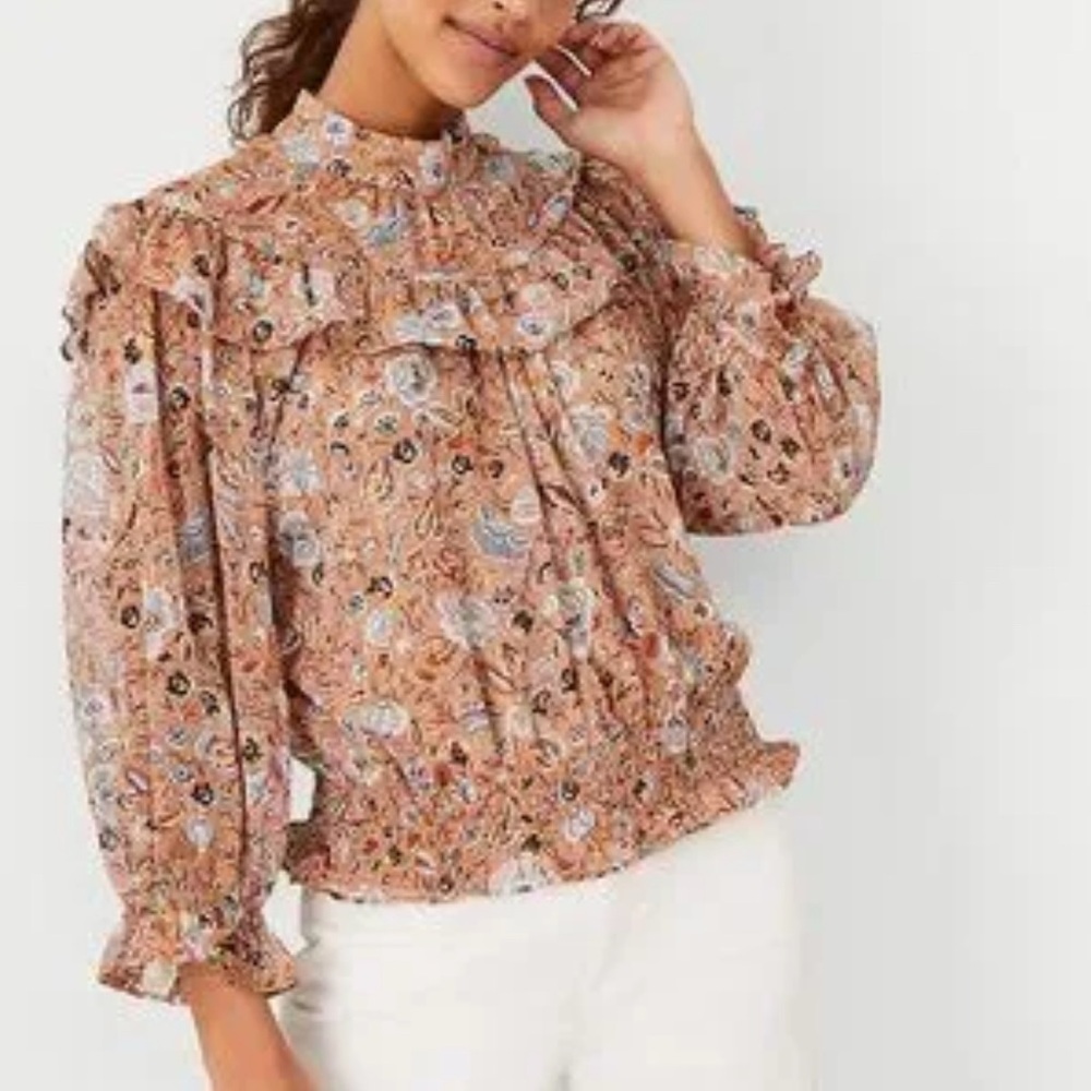 Ann Taylor Shimmer Floral Ruffle Blouse